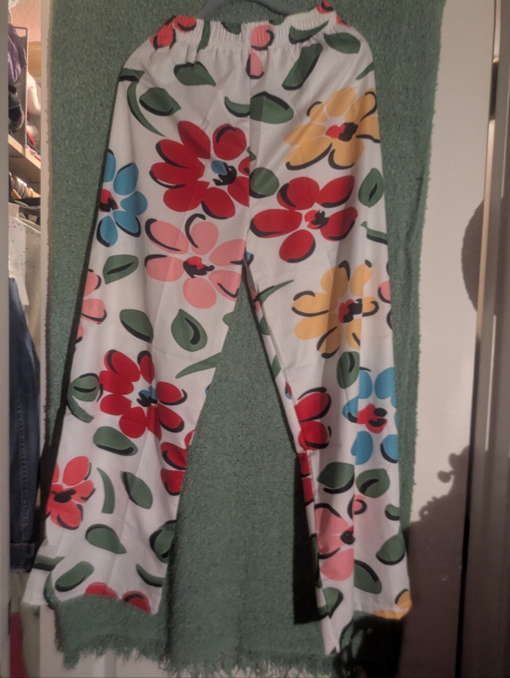 Women's White Floral Print Elastic Waist Leggings - Multicolor Flowers